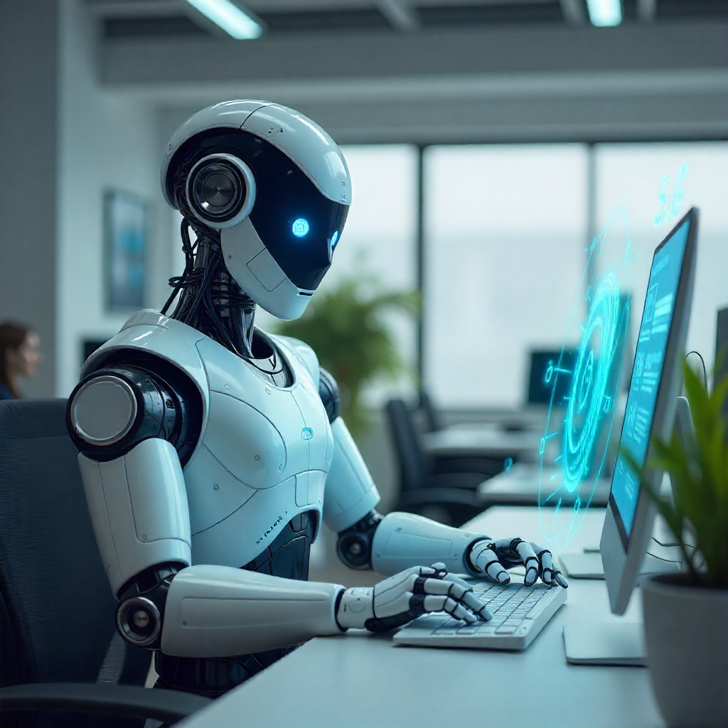 AI robot processing pet insurance claims on computer screen with lightning speed indicators showing 5-second processing time"