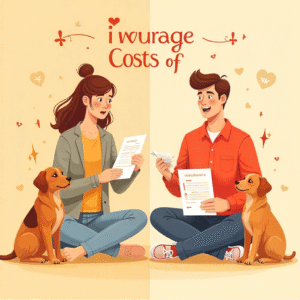 “Pet parent comparing average pet insurance costs for dogs and cats in 2025 with vet bills and insurance documents”